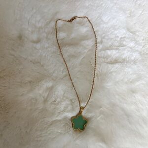Gold and Green Flower Pendant Necklace